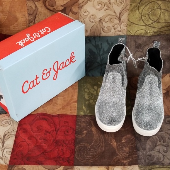Cat & Jack Shoes Girls Annora Sock Top Metallic Sneakers Silver
